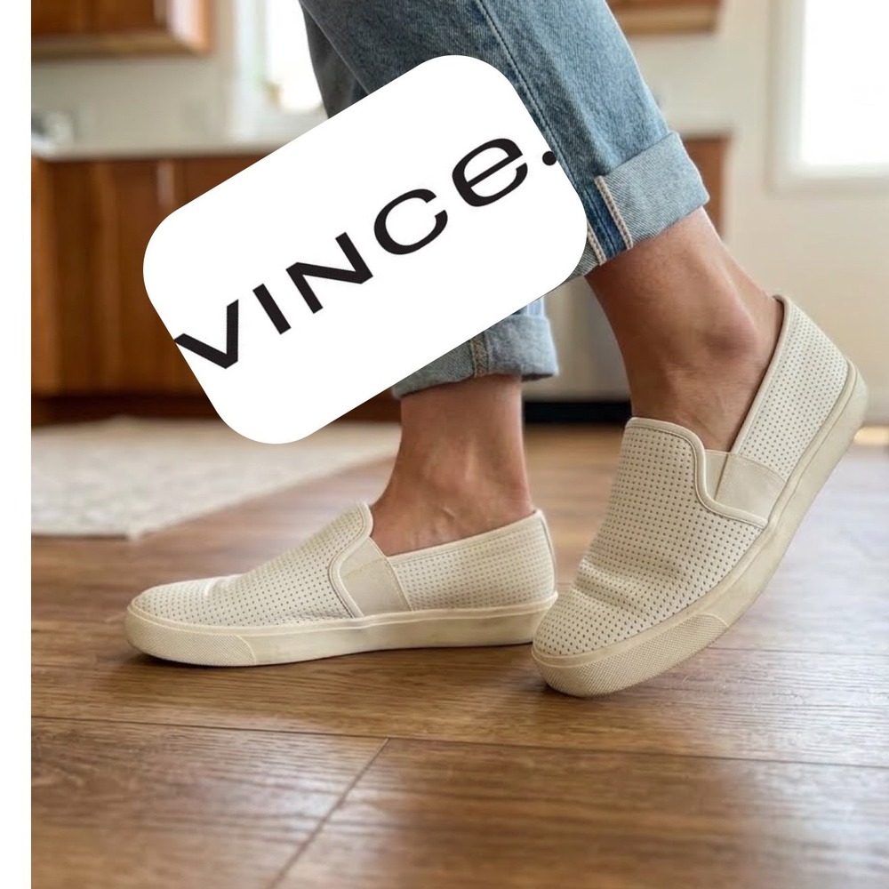 Vince Blair Perforated Leather Slip On Sneakers Cream Off White Womens 8.5 M